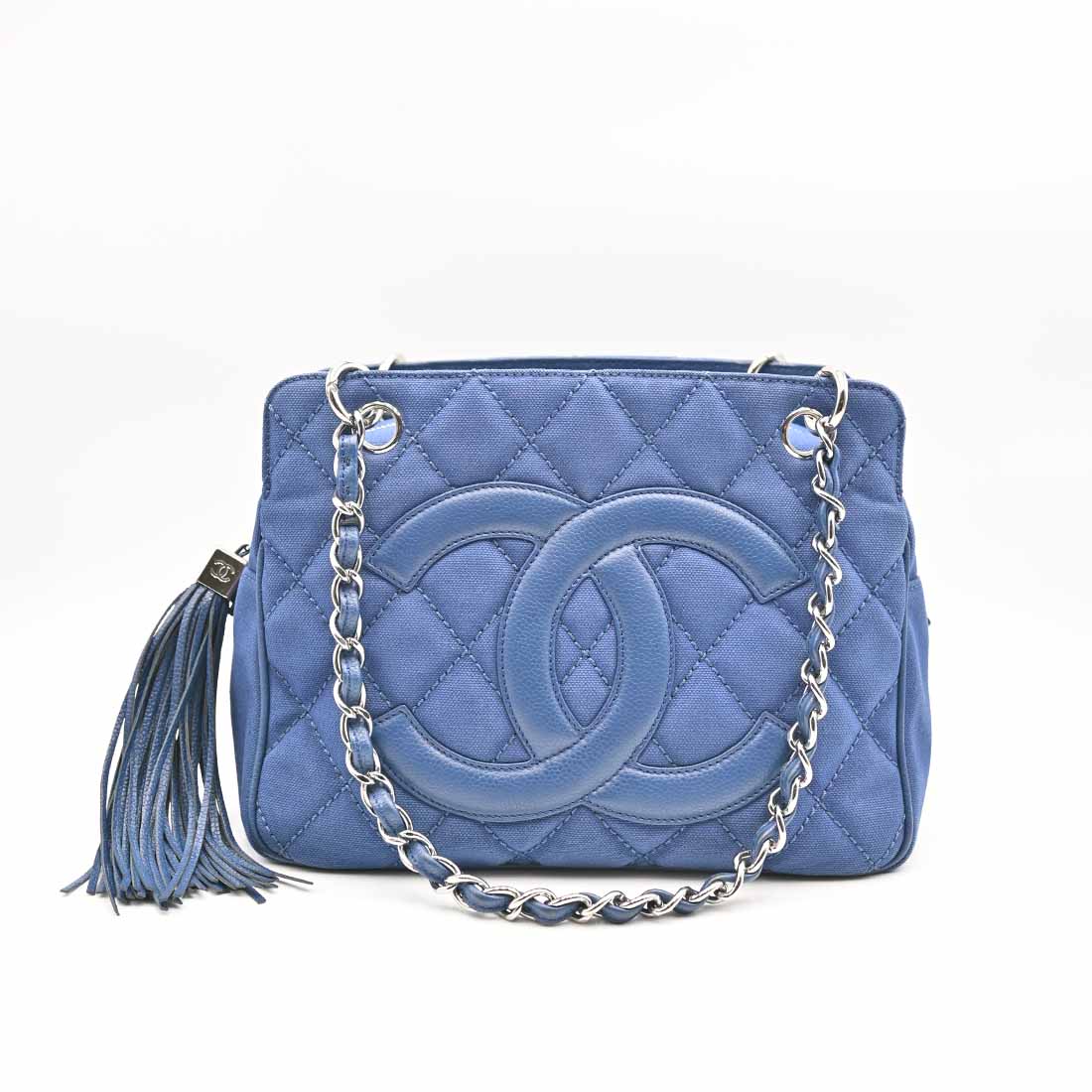 Borse Chanel Di Tessuto BORSA A SPALLA TESSUTO BLU CHANEL